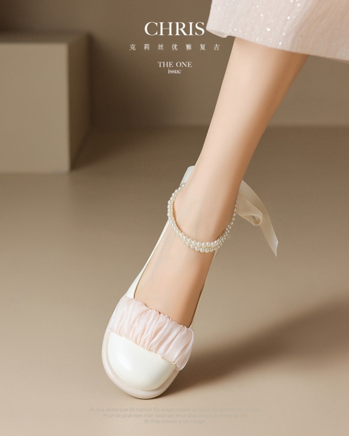 Round retro shoes pearl high-heeled shoes for women