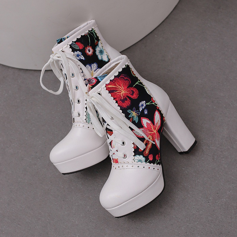 Embroidery retro women's boots bandage boots for women