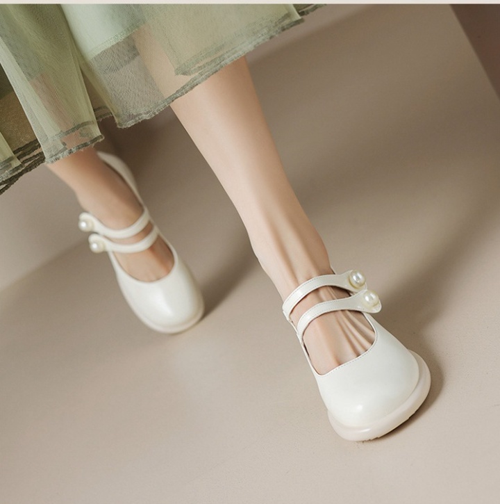 Retro autumn round high-heeled shoes pearl thick hasp shoes