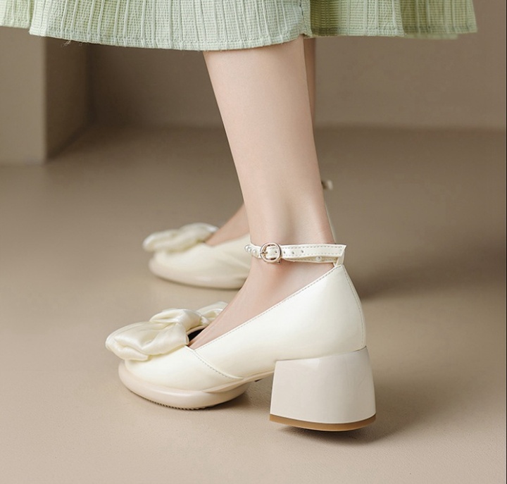 Retro pearl bow shoes large yard autumn high-heeled shoes