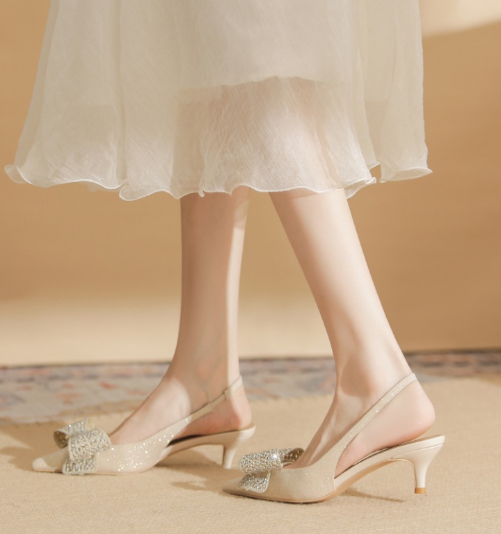 Sheepskin bow sandals summer pointed high-heeled shoes