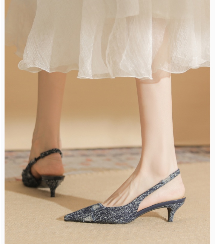 Denim high-heeled shoes fine-root sandals for women