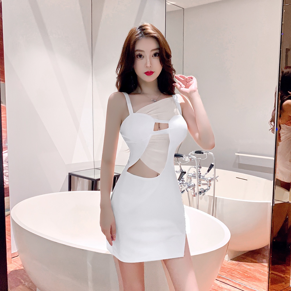 Hollow package hip perspective gauze sexy dress