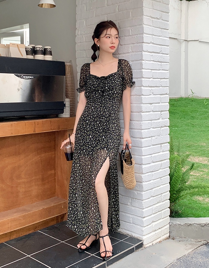 Chiffon summer square collar sexy dress for women