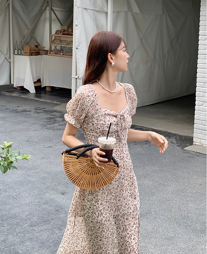 Chiffon summer square collar sexy dress for women