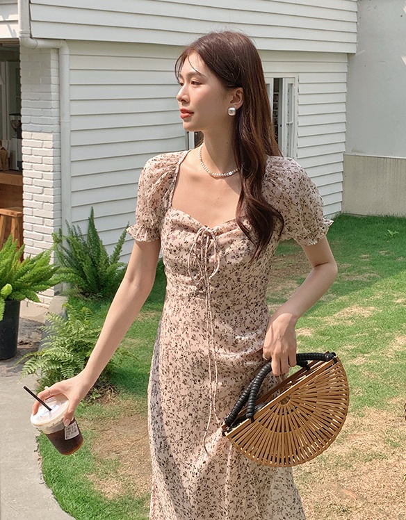 Chiffon summer square collar sexy dress for women