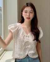 Sequins summer elegant tops short sleeve France style small shirt
