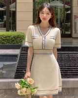 Mixed colors knitted temperament ice silk dress