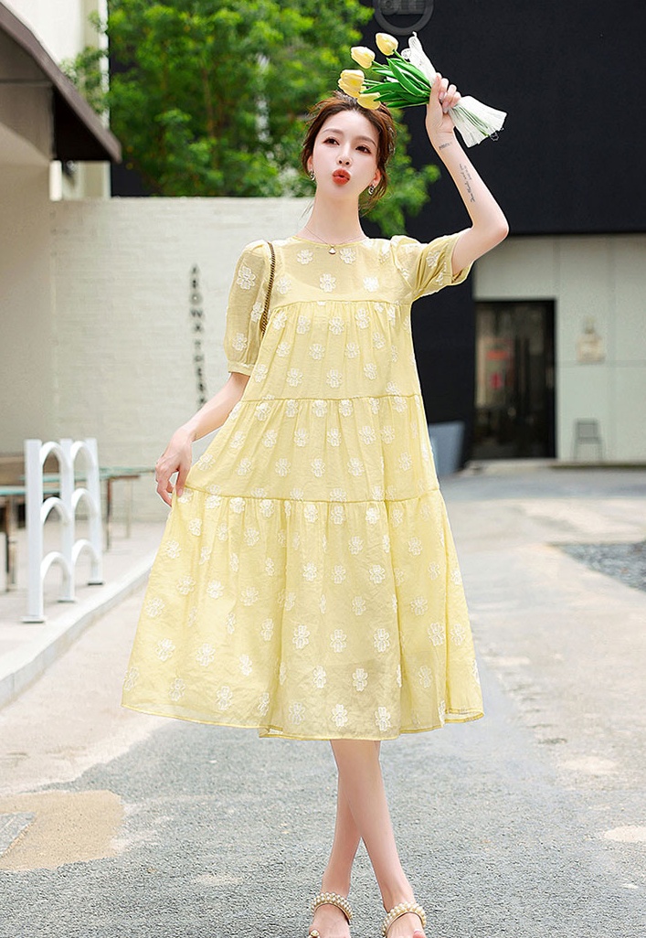 Summer yellow long dress floral Casual dress