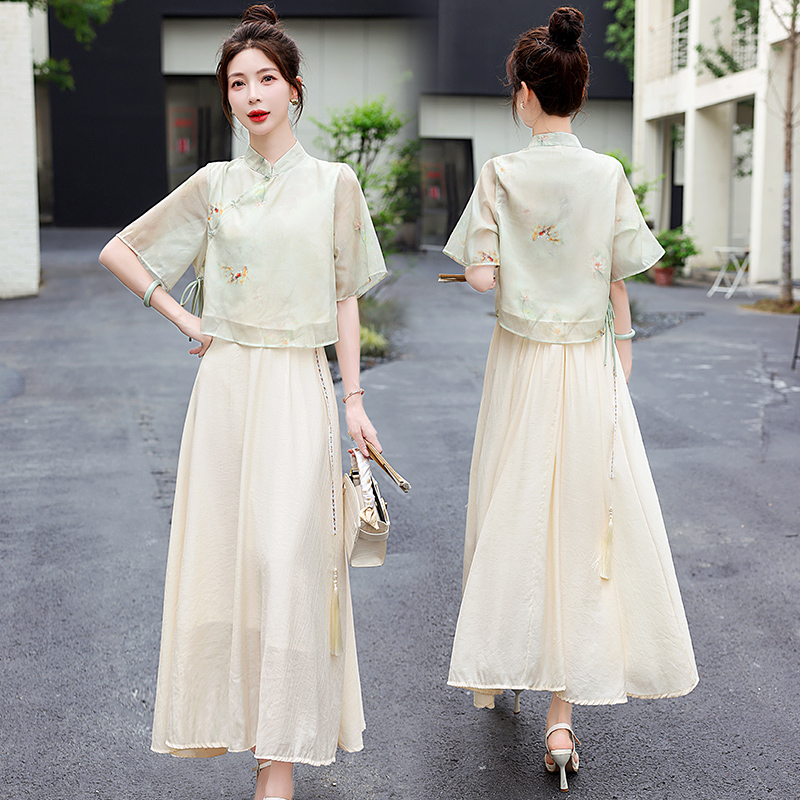 Chinese style cheongsam summer skirt 2pcs set