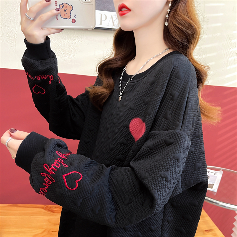 Long embroidered jacquard long sleeve hoodie for women