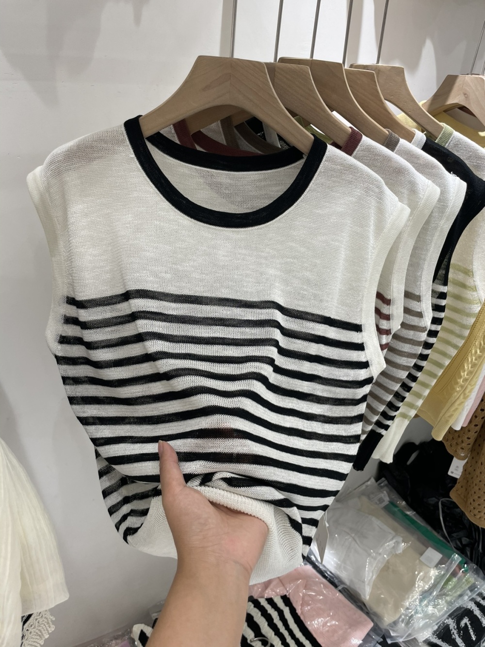 Mixed colors tops short sleeve sweater for women