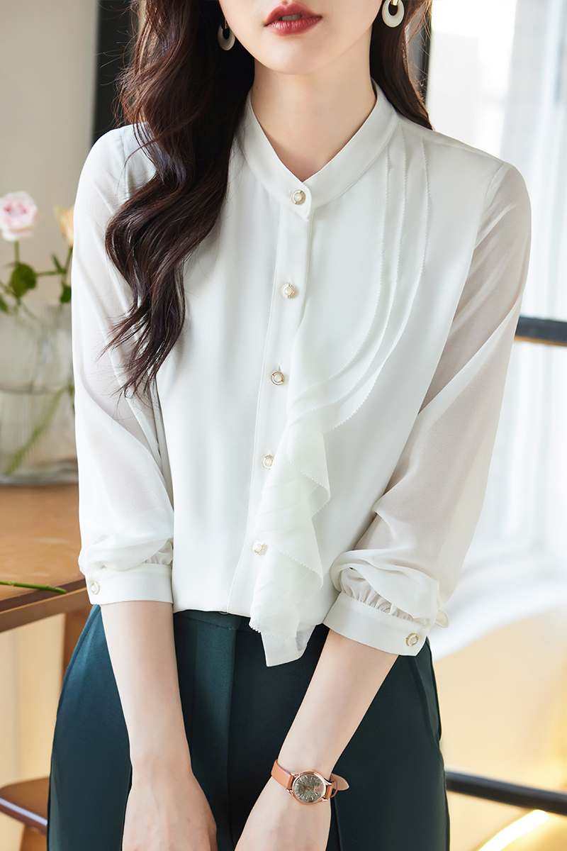 Autumn white small shirt slim tops for women