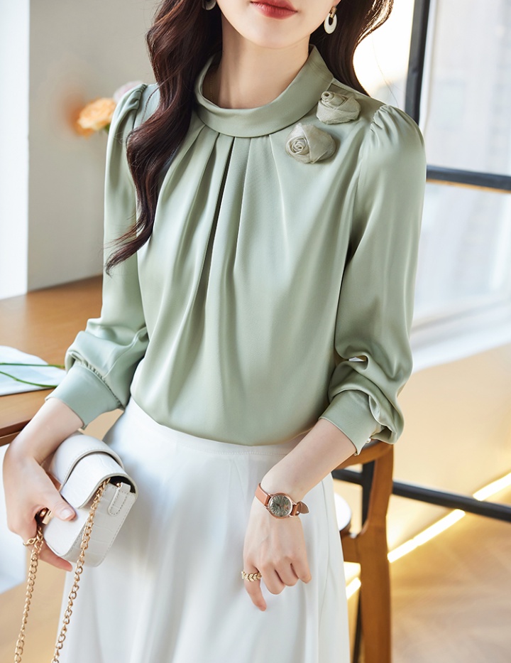 Spring and autumn lace tops green France style shirts