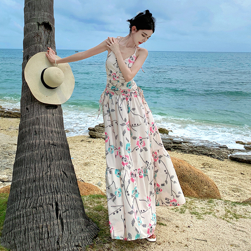 Slim sling long dress floral dress for women