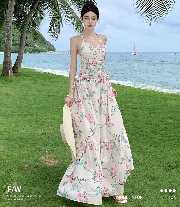 Slim sling long dress floral dress for women