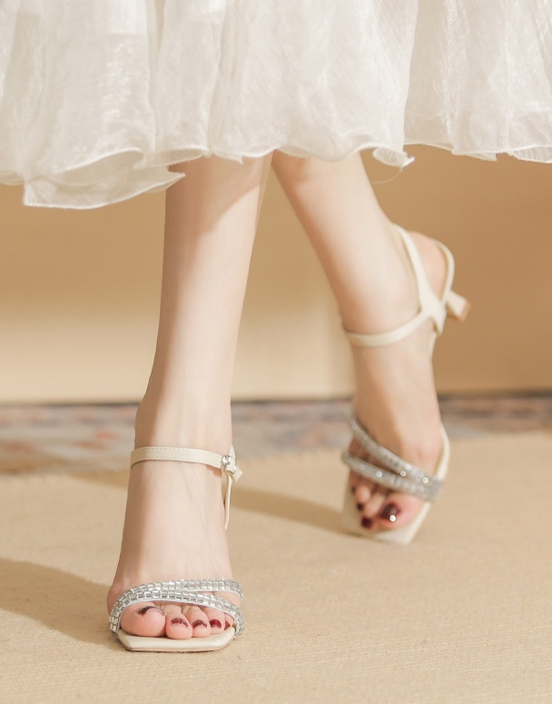 Rhinestone sandals high-heeled shoes for women