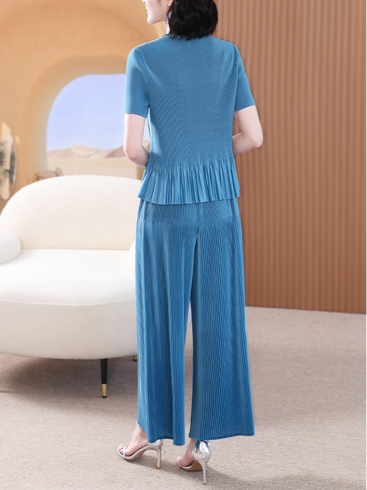 Fold Casual light fashion wide leg pants 2pcs set for women