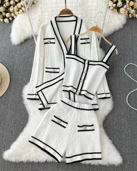 V-neck fashion cardigan knitted vest 3pcs set