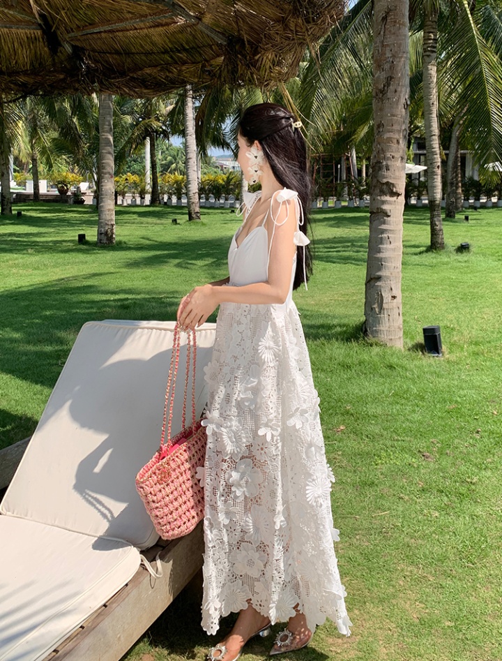 Sling vacation long dress white dress for women