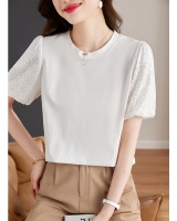 Sequins puff sleeve splice Korean style summer T-shirt