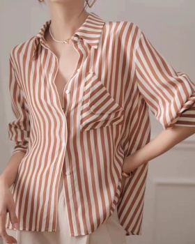 Real silk autumn shirt stripe silk tops for women