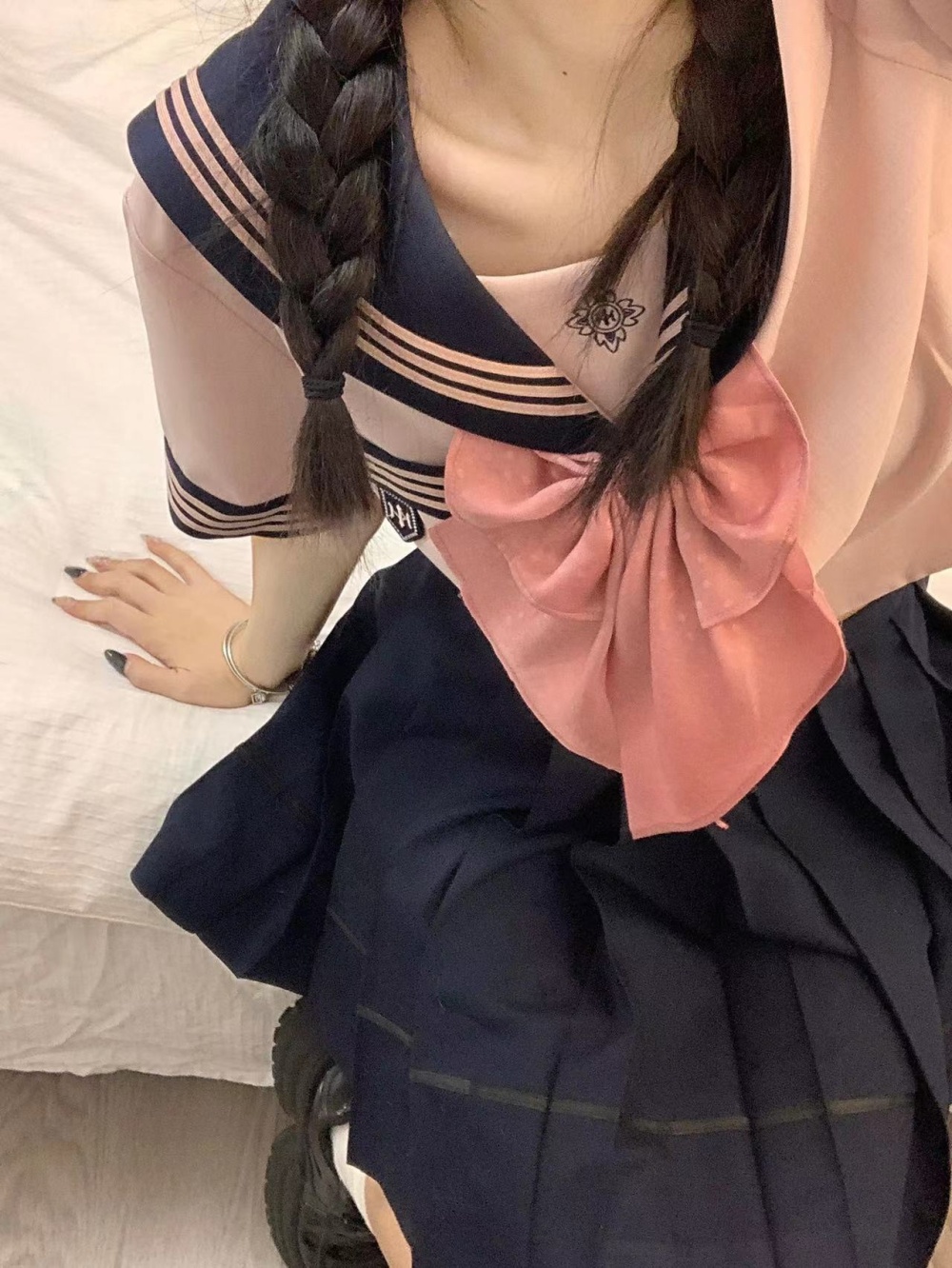 Sailor summer skirt pure student uniform 2pcs set for women