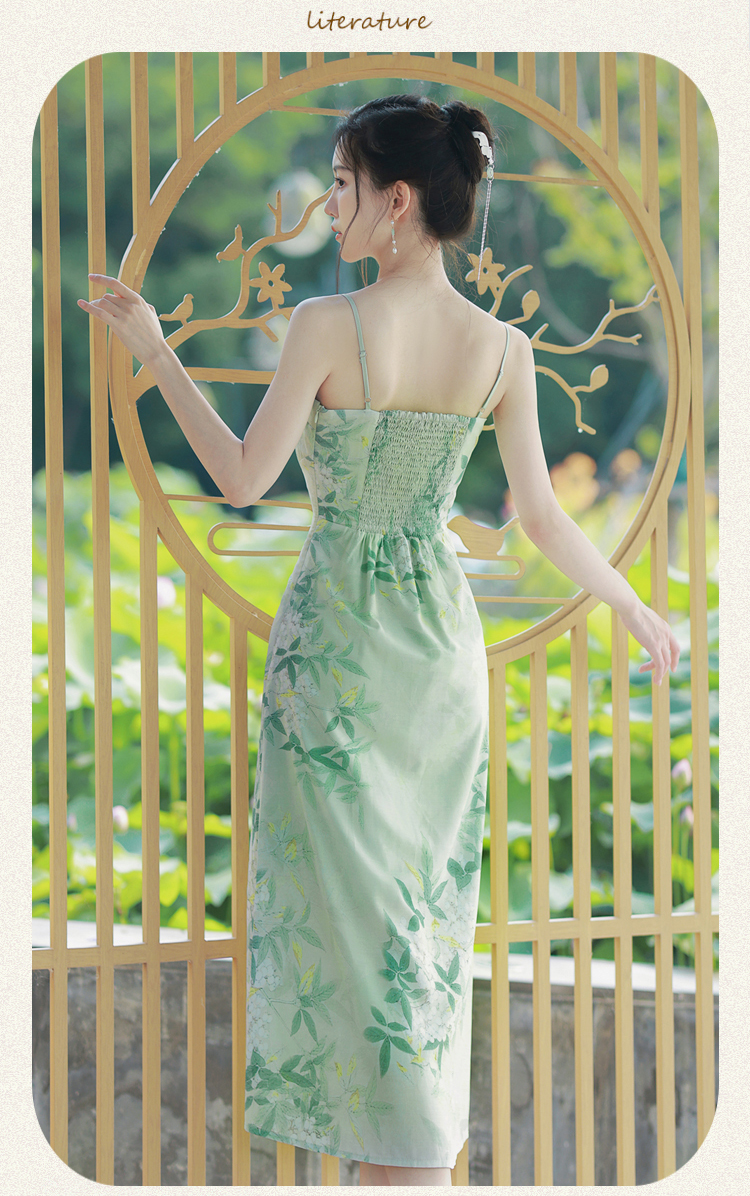 Double color printing slim dress sling summer long dress