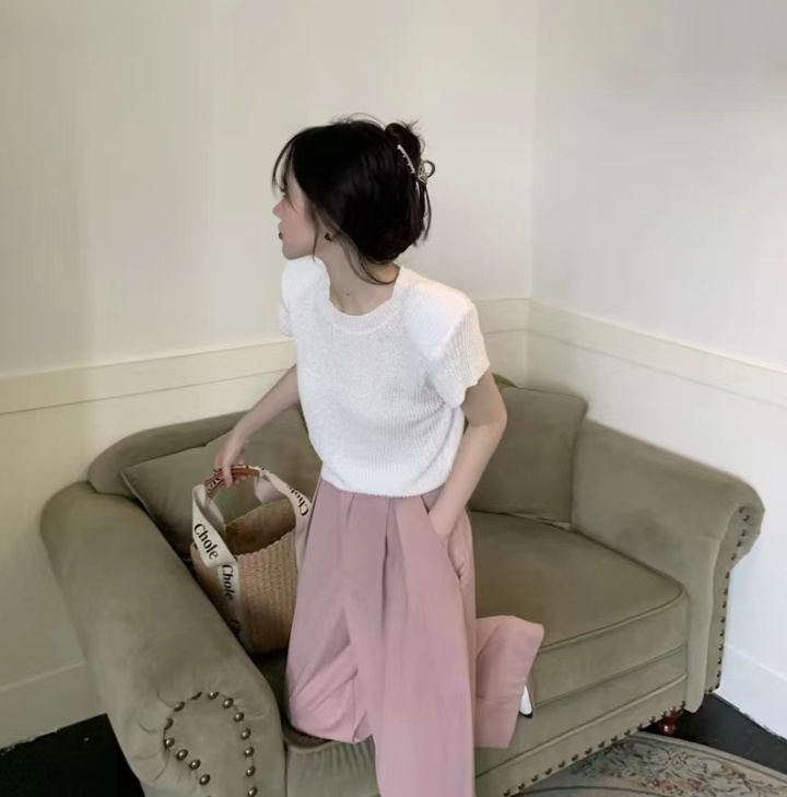 Retro gray sweater niche short tops for women