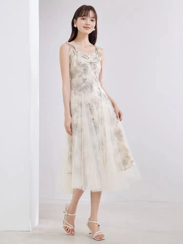 Summer temperament dress gauze sling long dress for women