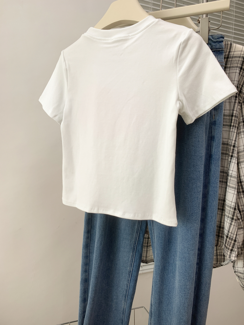 Embroidery slim spicegirl short sleeve T-shirt for women