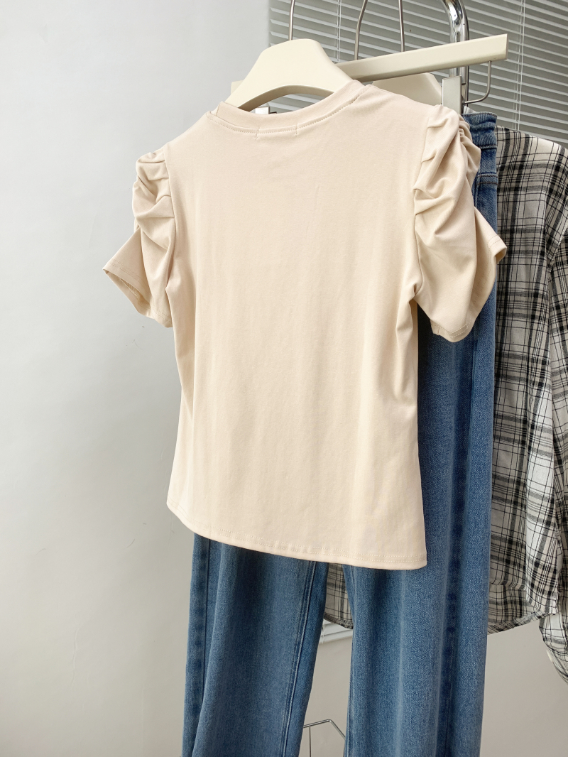 Puff sleeve short sleeve tops slim T-shirt for women