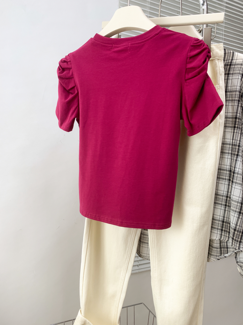 Puff sleeve short sleeve tops slim T-shirt for women