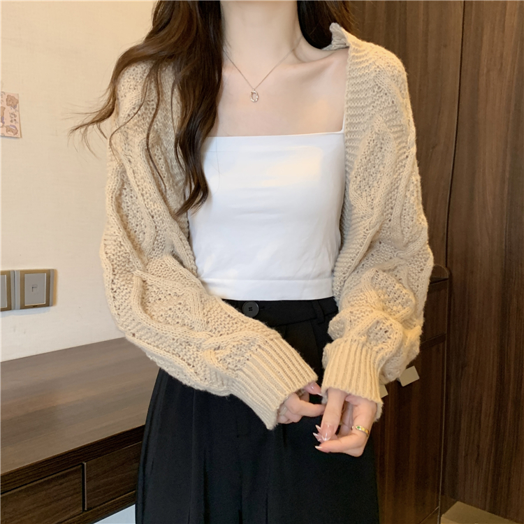 Loose short knitted coat autumn fashion pure shawl for women