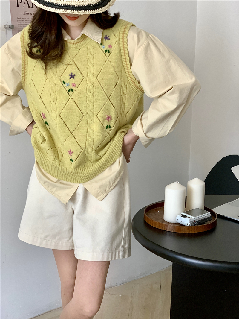 Embroidered flowers tops Korean style sweater for women
