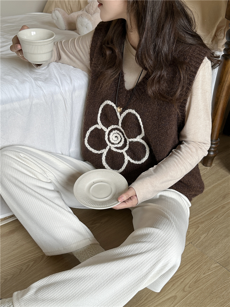 Flowers knitted vest sweet loose tops for women