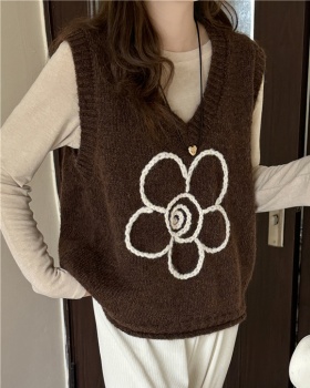 Flowers knitted vest sweet loose tops for women