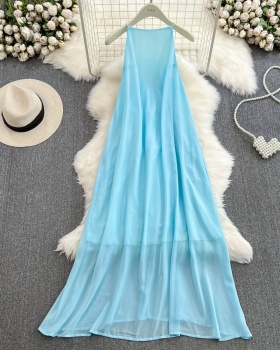 Seaside tender chiffon long dress halter sling dress