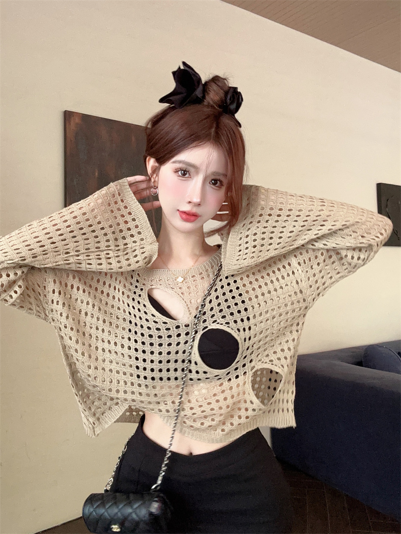Holes autumn hollow sweater long sleeve weave smock