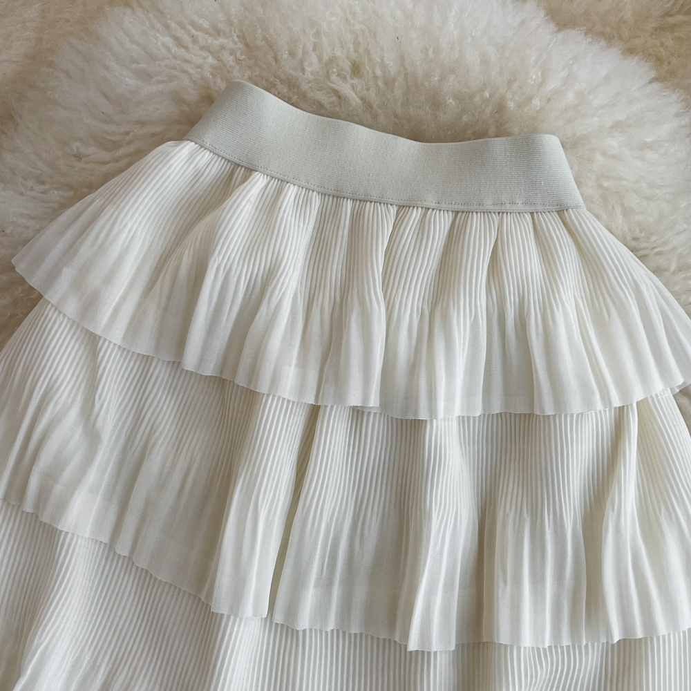 Exceed knee Korean style summer long drape lace high waist skirt