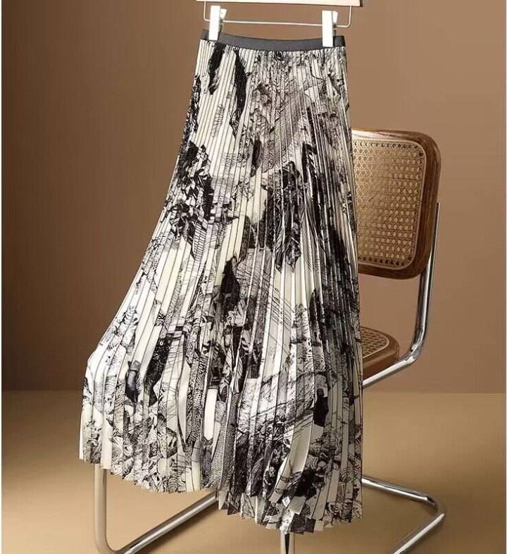 Ink summer slim long skirt printing pleated skirt for women