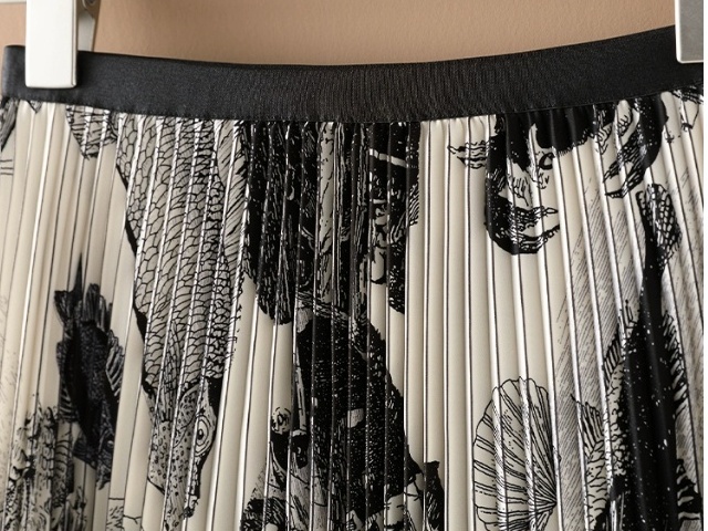 Ink summer slim long skirt printing pleated skirt for women