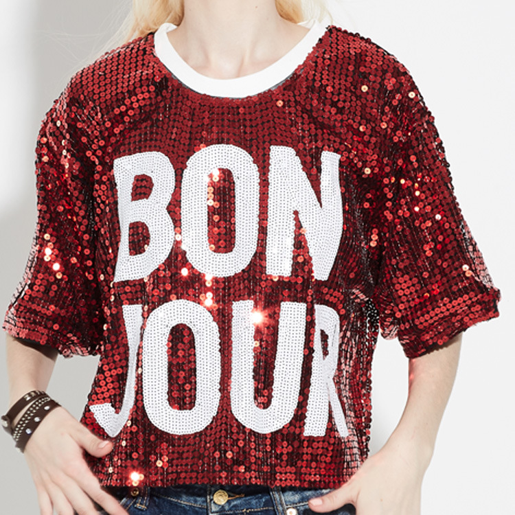 European style letters performance clothing short sequins tops