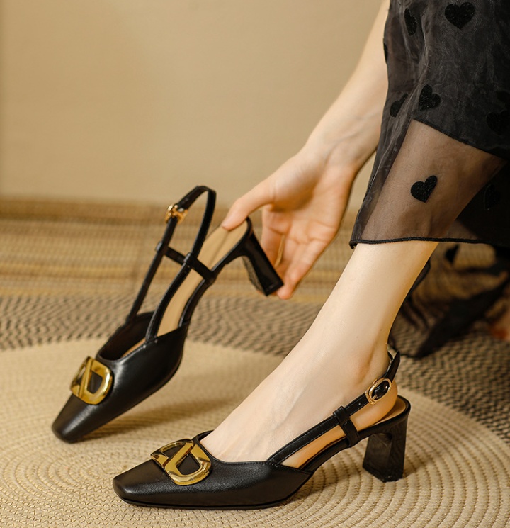 Square head summer shoes middle-heel thick sandals
