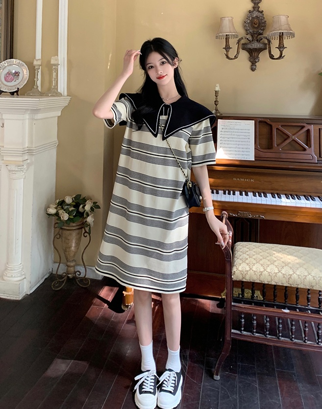 Korean style stripe long dress knitted dress for women