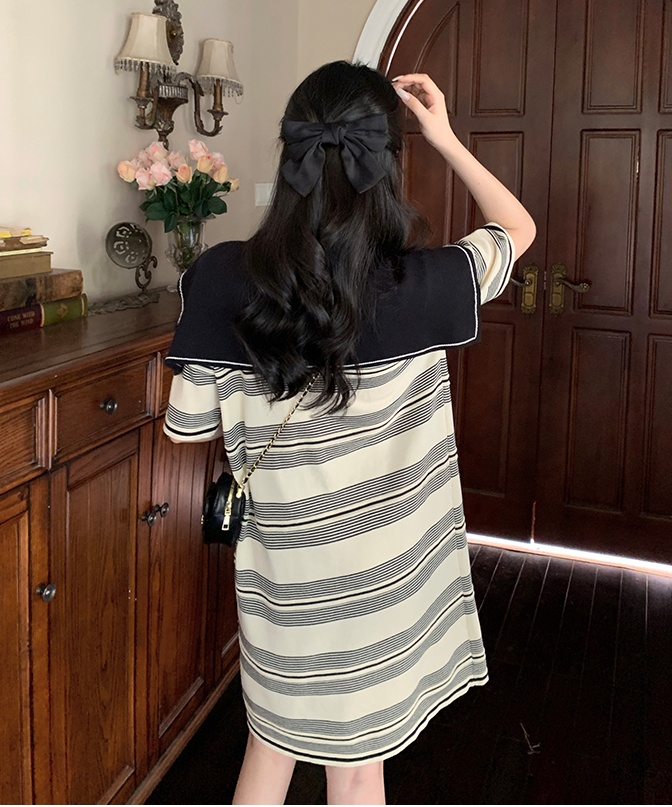 Korean style stripe long dress knitted dress for women