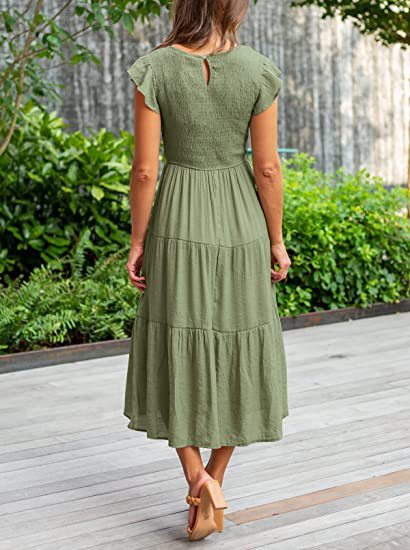 Short sleeve European style big skirt dress for women
