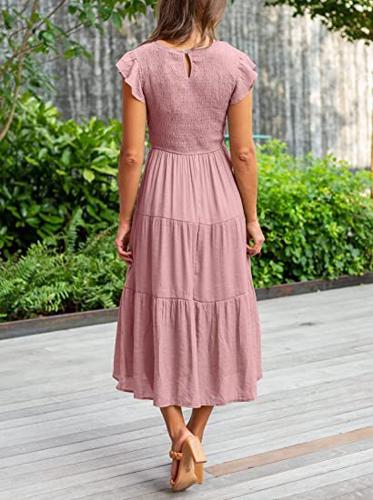 Short sleeve European style big skirt dress for women