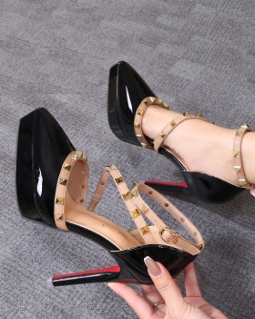 Patent leather platform rivet high-heeled shoes for women