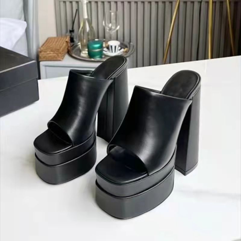Fish mouth double platform European style thick slippers